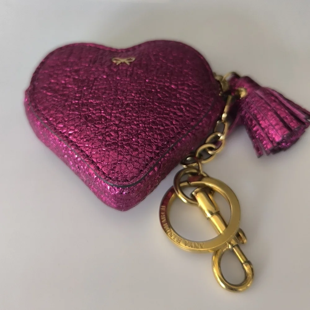 Anya Hindmarch Heart Coin Purse Bag Charm Magenta Leather